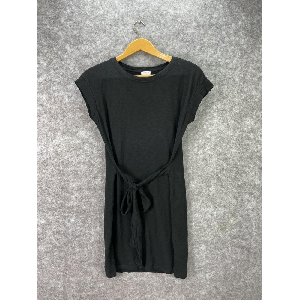 J.Crew Dress Womens Medium Black Tie Waist T-Shirt Slub Cotton Knit Casual Sash